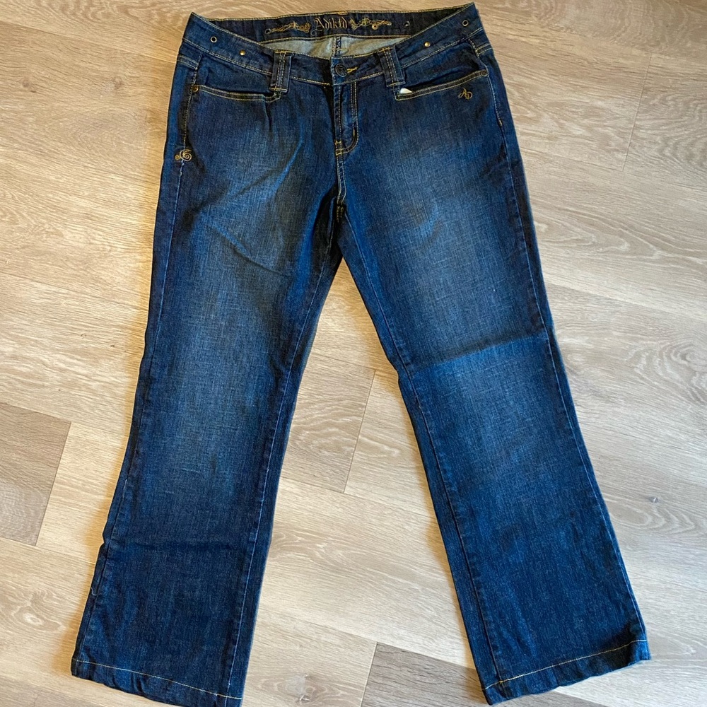 dark blue wash straight leg jeans by adikted